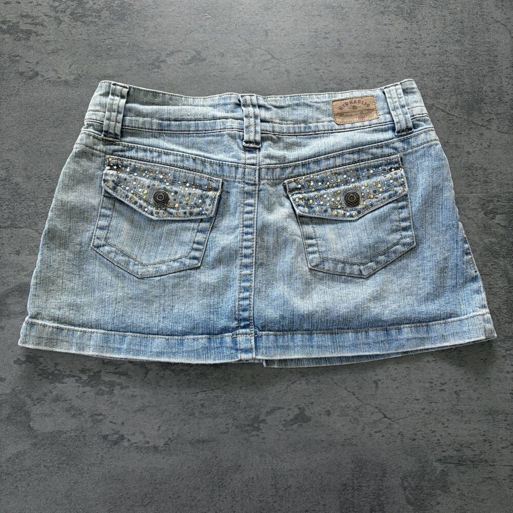 Hydraulic Y2K Orange Rhinestone Pocket Denim Mini Skirt 2000’s. 28'' Waist